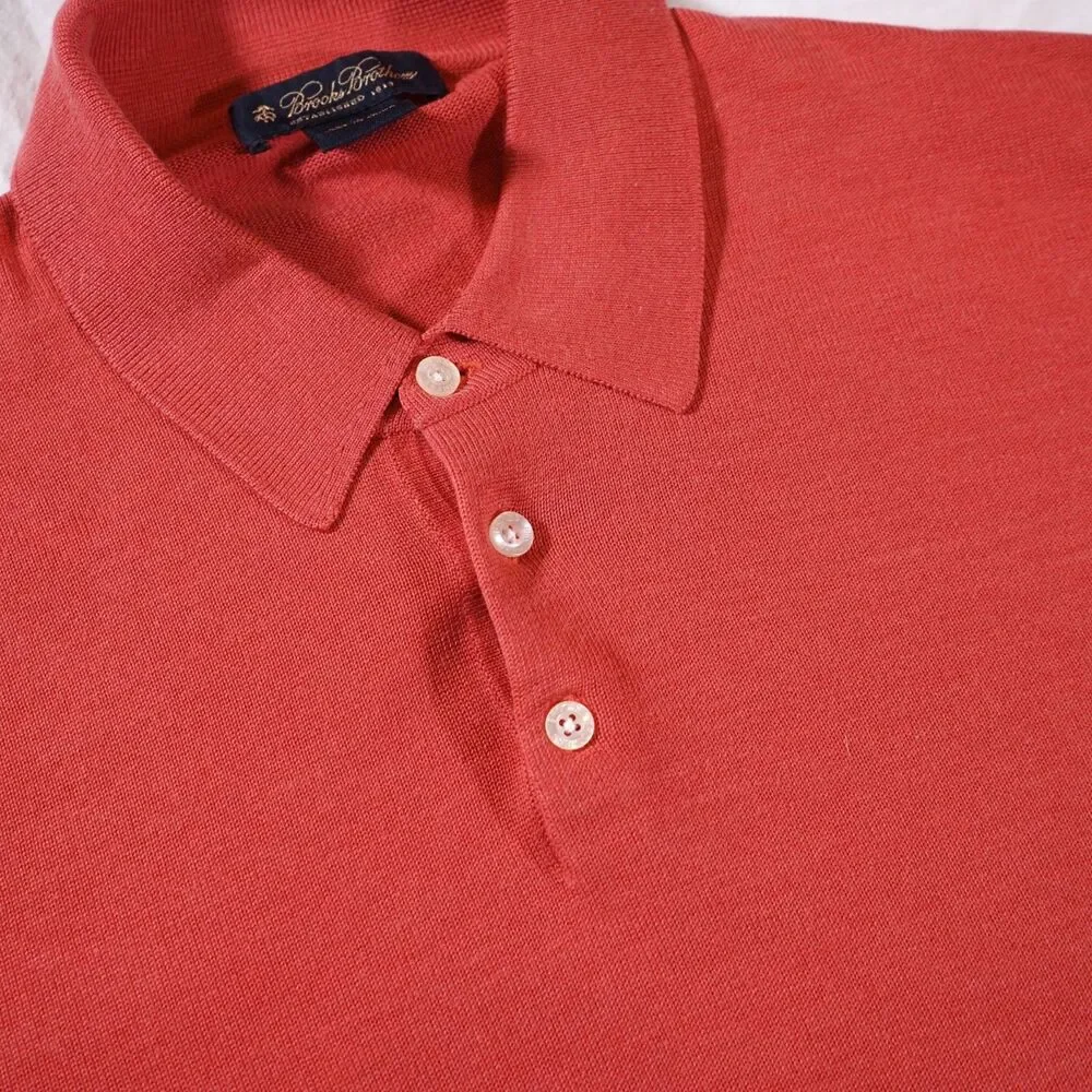 Brooks Brothers Silk Blend Button Up Polo Medium Orange